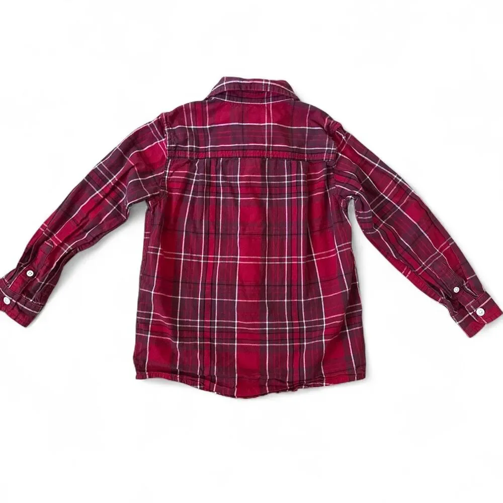 The Children’s Place Boys Red Plaid Button Down Shirt Size 5T 100% Cotton